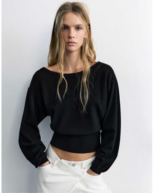 Pull à col bateau rayé Pull&Bear en coloris Black