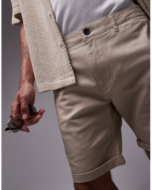 Short chino coupe skinny - taupe Topman pour homme en coloris Natural