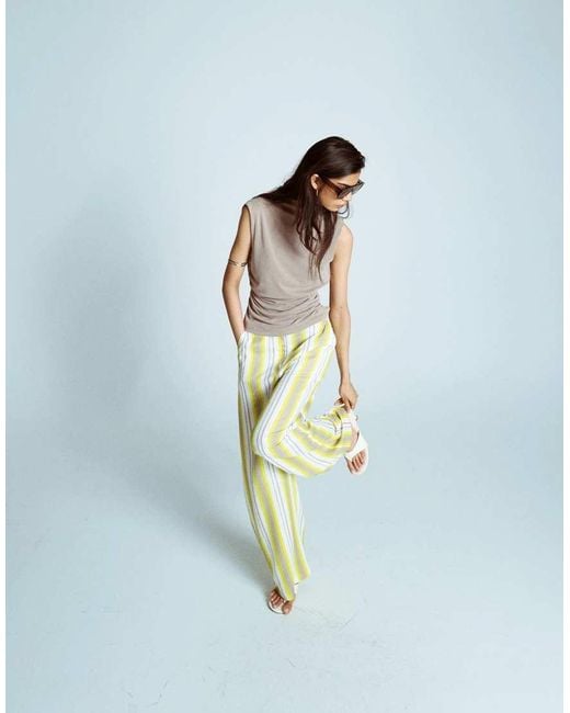 TOPSHOP Blue No Waistband Linen Slouch Trouser