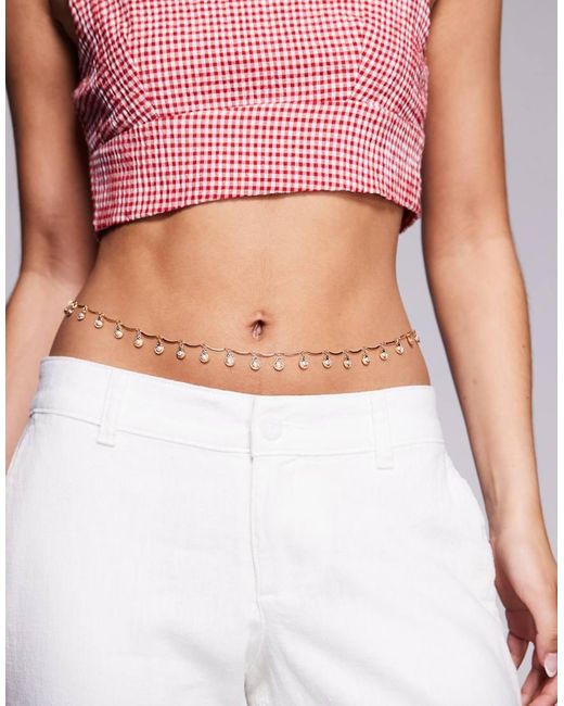 ASOS Pink Belly Chain With Shell And Faux Pearl Detail