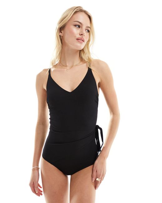 Figleaves Black Tall Augusta Non Wired Wrap Front Shaping Swimsuit