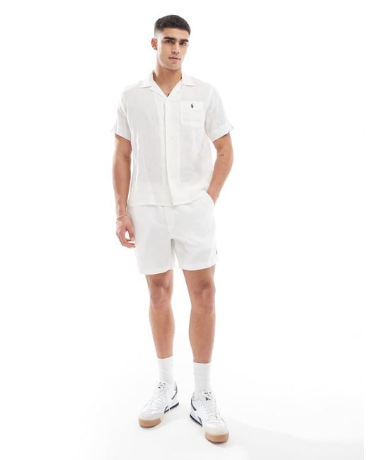 Camisa Blanca De Corte Clásico Extragrande Y Manga Corta Con Cuello De Solapas Y Logo De Icono De Lino De (Parte De Un Conjunto) Polo Ralph Lauren de hombre de color White