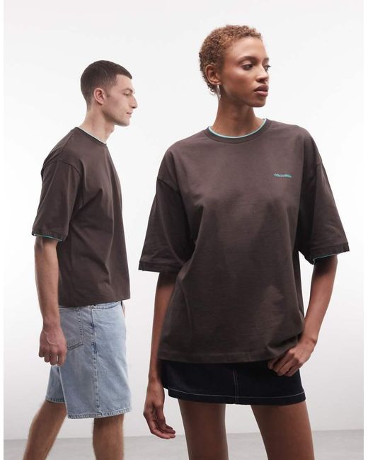 Collusion Brown Unisex Double Layer Boxy T-shirt
