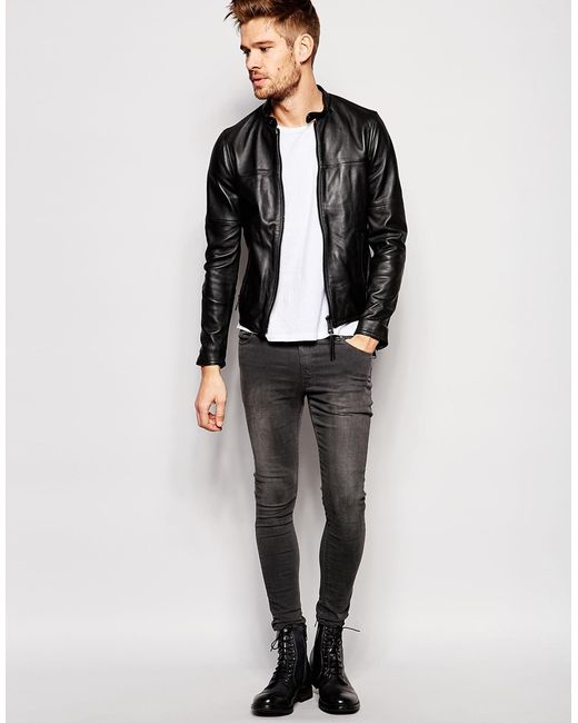 Replay Leather Jacket Zip Front in Black for Men | Lyst Replay Leather Jacket Zip Front in Black for Men | Lyst