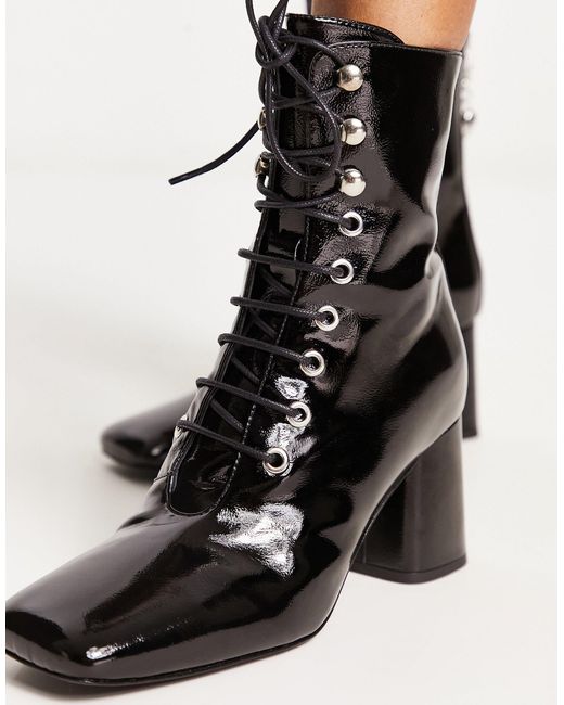 Love Moschino Black Lace Up Boots With Zip Back