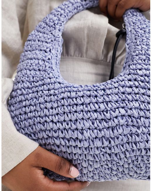 ASOS Blue Straw Hand Crochet Scoop Shoulder Bag
