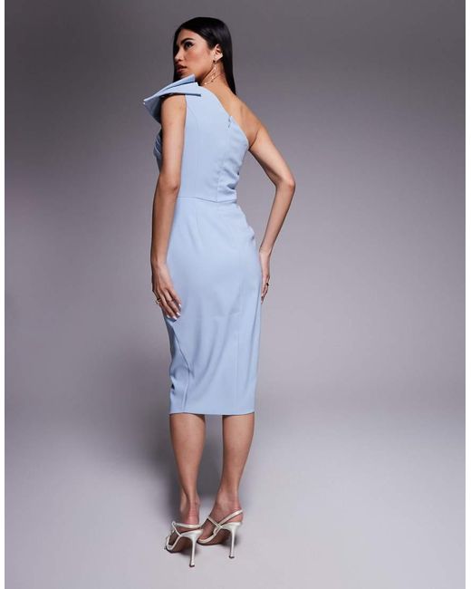 Lavish Alice Blue One Shouder Statement Bow Midi Dress