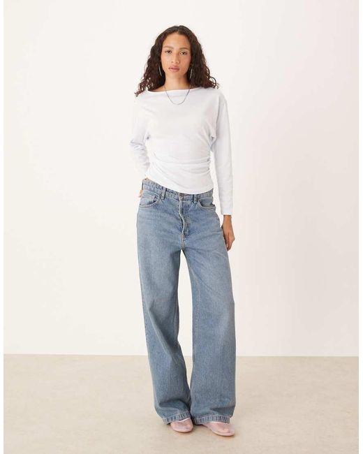 ASOS White Batwing Cinched Slash Neck Draped Top