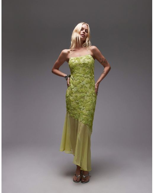 green silk cami dress Leaf Print Vegan Silk Cami Slip Dress in Green Custom main image 1