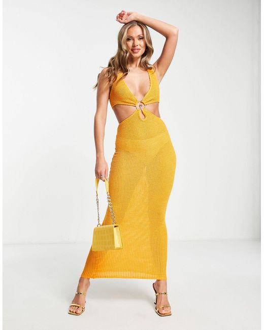 Vestido largo con abertura en la cintura y detalle metalizado SIMMI de color Yellow