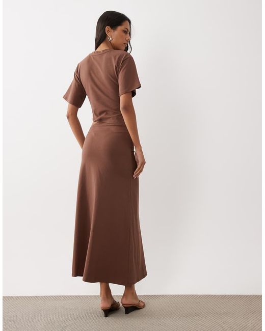 ASOS Brown Short Sleeve With Knot Detail And Cut Out Midi Dress