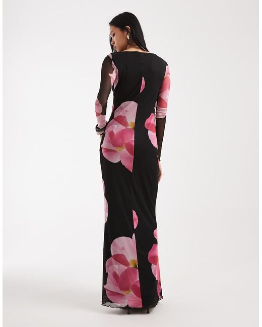 Vero Moda Red Long Sleeve Mesh Maxi Dress