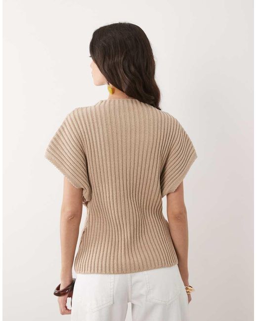 ASOS Natural Knitted Cinched Pleated Top