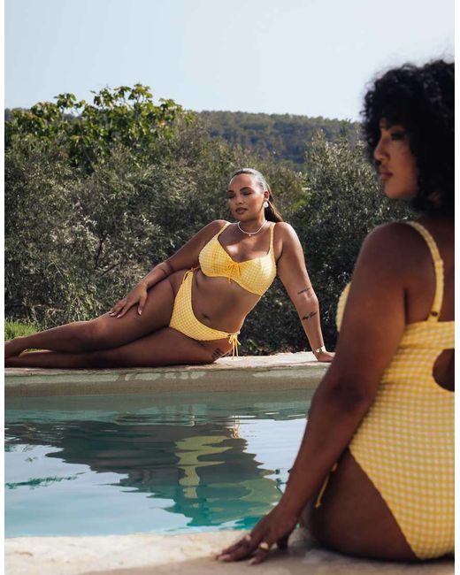 Curvy Kate Yellow Holiday Gingham Scooped Balcony Bikini Top