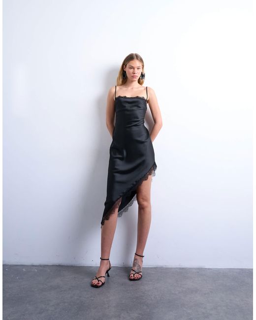 TOPSHOP White – asymmetrisches midi-trägerkleid aus satin