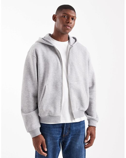 ASOS White Essentials Boxy Relaxed Zip Through Hoodie for men