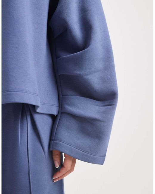 Sudadera Azul Denim Extragrande Con Detalle Fruncido En Las Mangas E Interior Afelpado De ASOS de color Blue