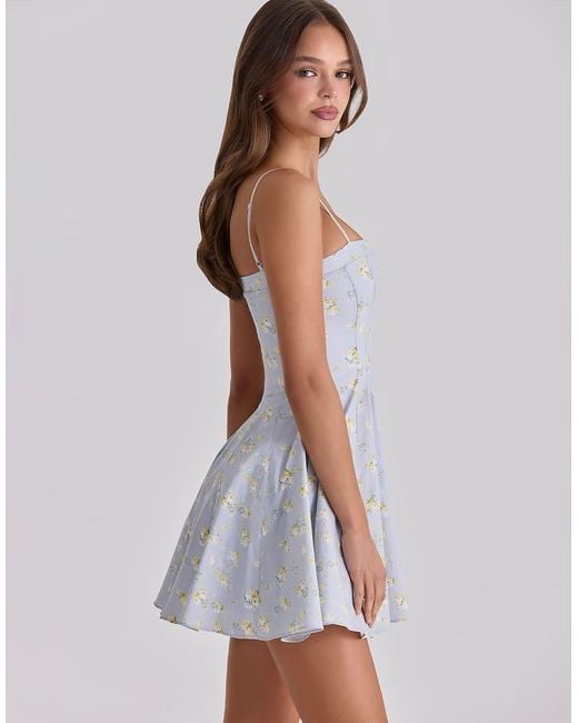 House Of Cb Blue Dolly Wildflower Floral Print Cotton Mini Sundress