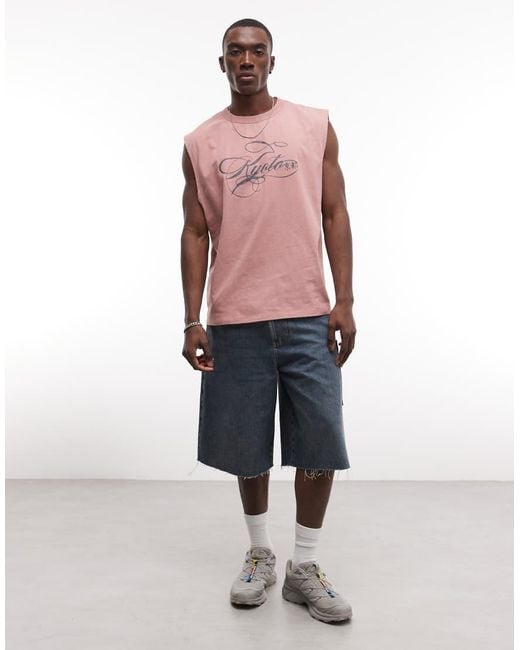 ASOS Pink Heavyweight Oversized Tank With Text Graphic for men