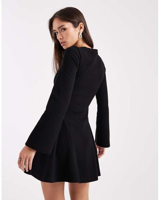 ASOS Black Supersoft Long Sleeve Godet Mini Dress