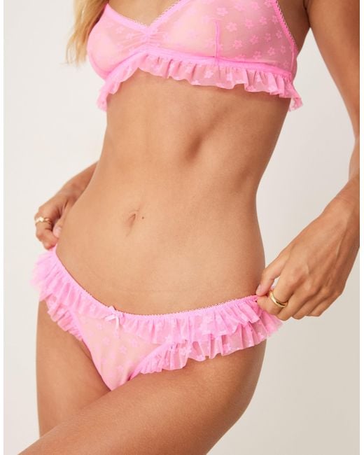 ASOS Koko Floral Textured Mesh Ruffle Brazilian