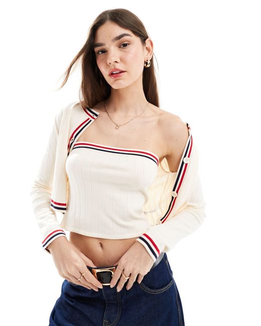 ASOS White Knitted Bandeau With Tipping Co-ord