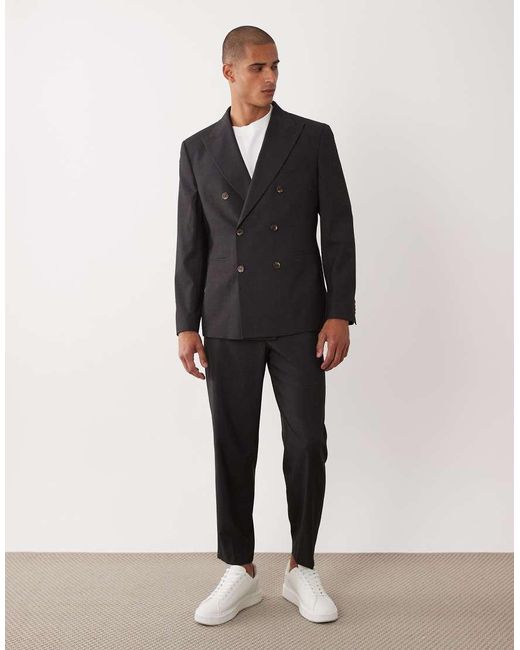 ASOS Gray Regular Double Breasted Suit Blazer for men