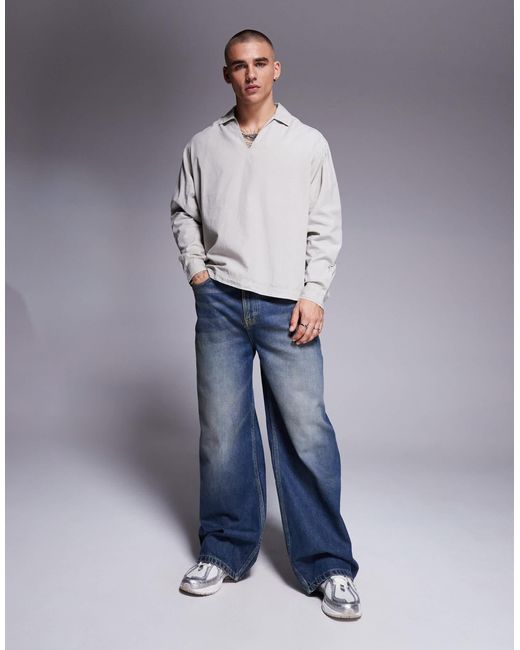 ASOS Gray Oversized Overhead Poplin Shirt for men