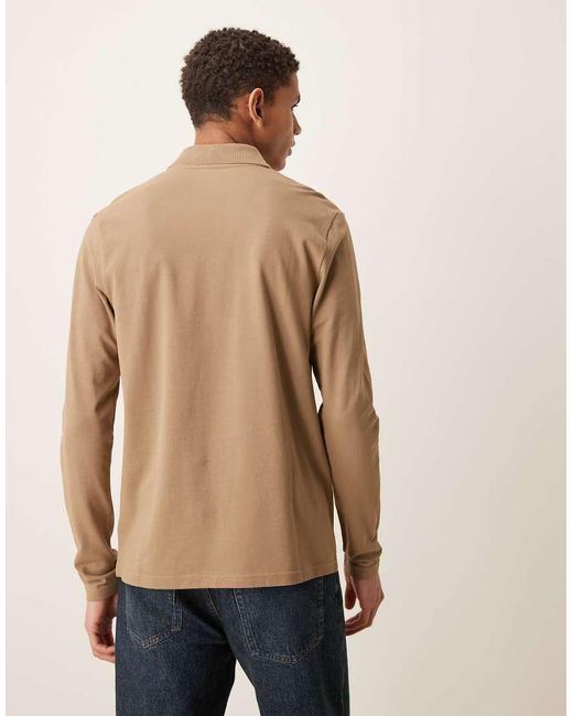 Polo Basic A Maniche Lunghe Regular Fit di ASOS in Natural da Uomo