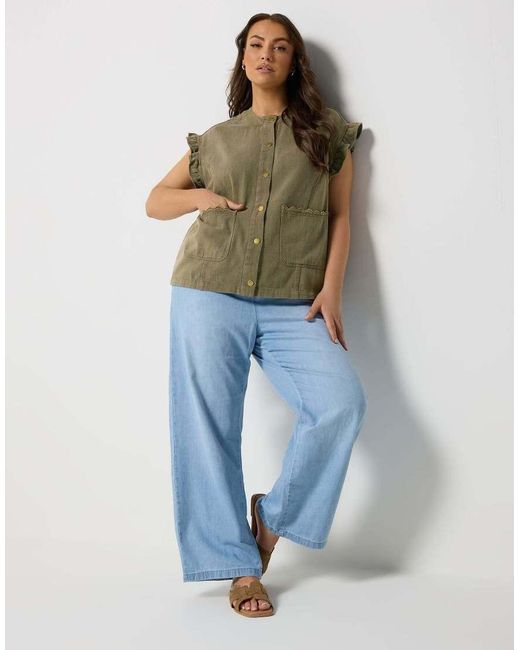 Yours Clothing Green Frill Sleeve Denim Waistcoat