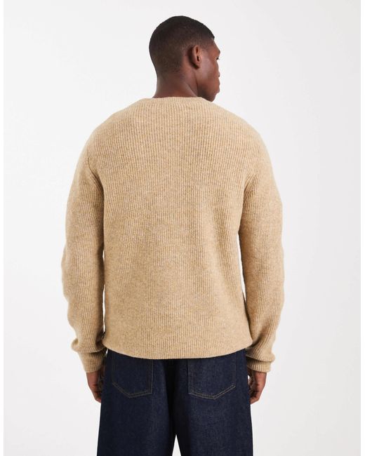 Jack & Jones Premium – flauschiger, gerippter pullover in Natural für Herren