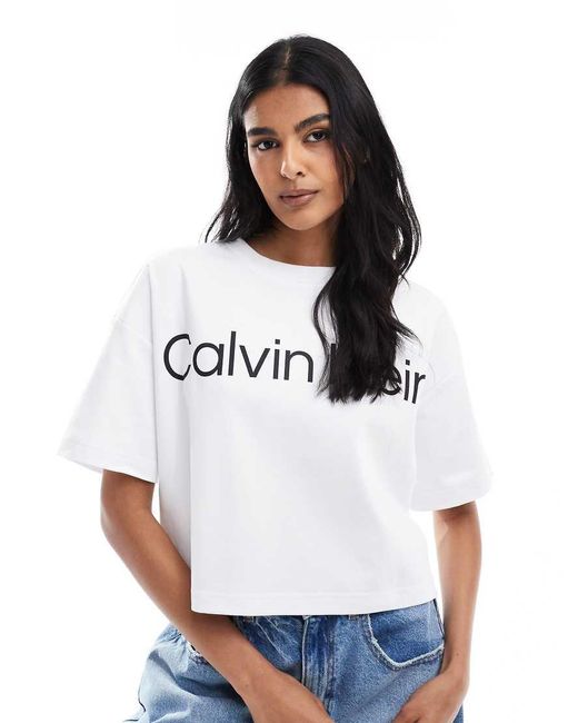 Calvin Klein White Oversized Large Logo Boxy T-shirt
