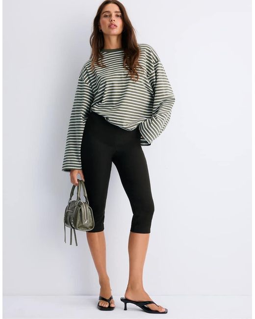Stradivarius Gray Oversize Striped Long Sleeve T-shirt
