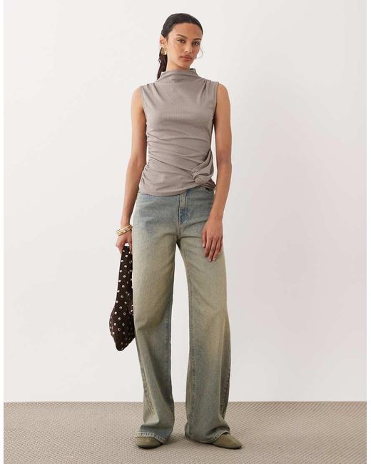 ASOS Gray Modal Funnel Neck Top With Twist Detail