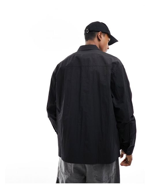 ASOS Black Boxy Oversized Shirt With Utility Pockets for men