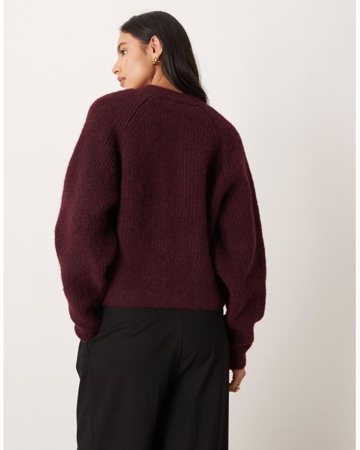 ASOS Purple Knitted Fisherman Rib Cardigan With Raglan Detail