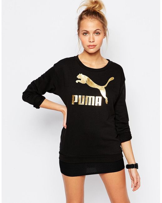 PUMA Gold Collection Oversized Sweatshirt With Metallic Logo - Black