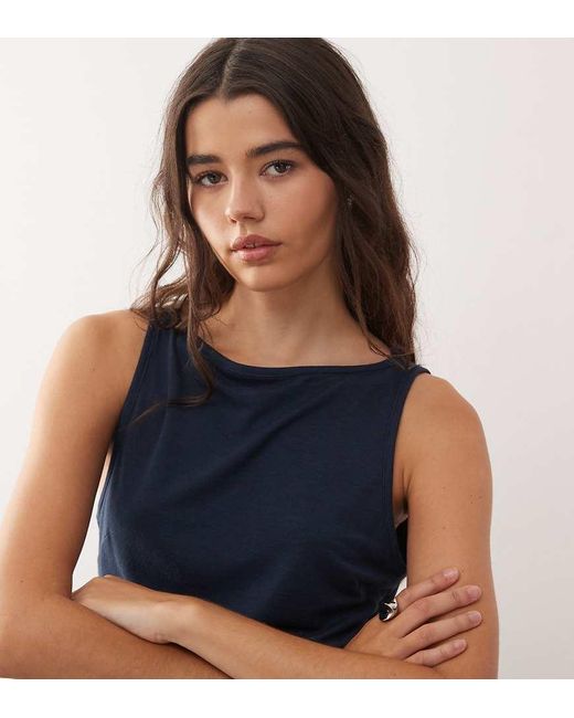Collusion Blue Textured Slash Neck Vest
