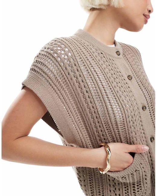 ASOS Brown Knitted Pointelle Crew Neck Boxy Waistcoat