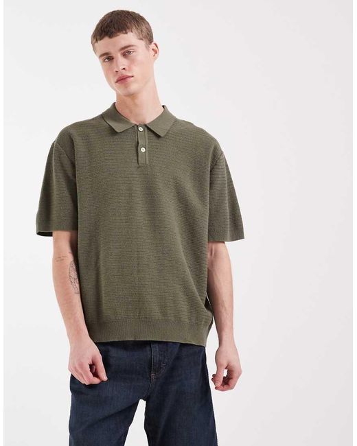 Redefined Rebel Green Izan Boxy Fit Short Sleeve Knit Polo for men