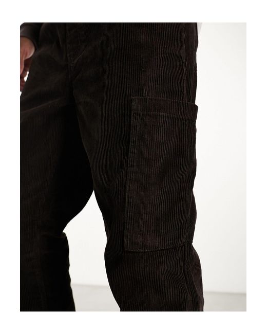 ASOS Straight Leg Corduroy Cargo Trouser in Black for Men Lyst
