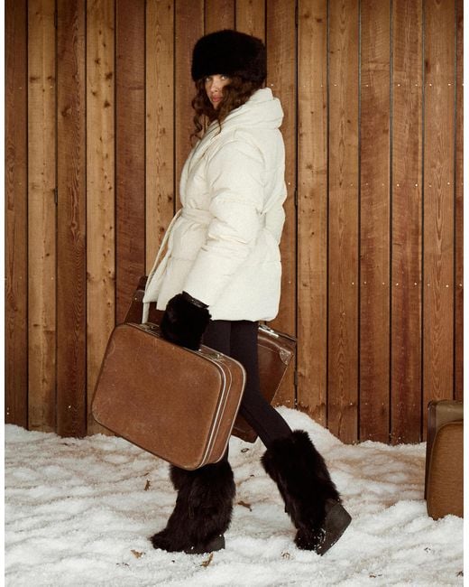 4th & Reckless Brown Collared Wrap Belted Puffer Jacket