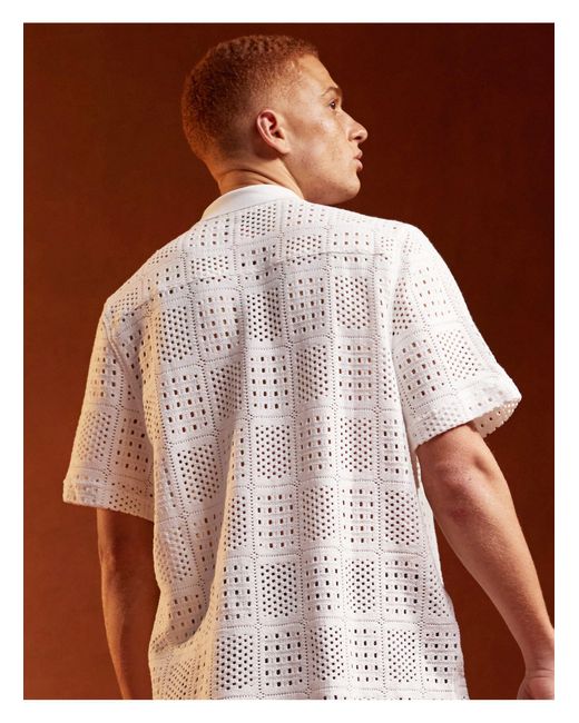 ASOS Brown Relaxed Crochet Shirt With Revere Collar for men