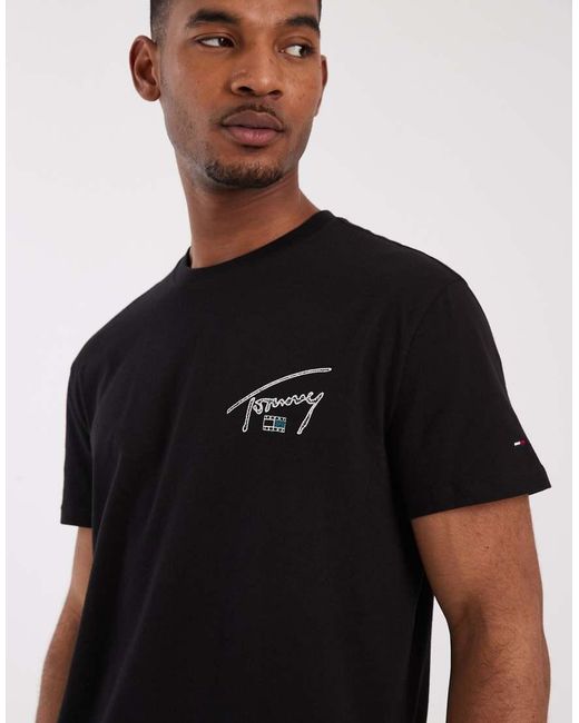 Tommy Hilfiger Black Regular Signature Detail Print T-shirt for men