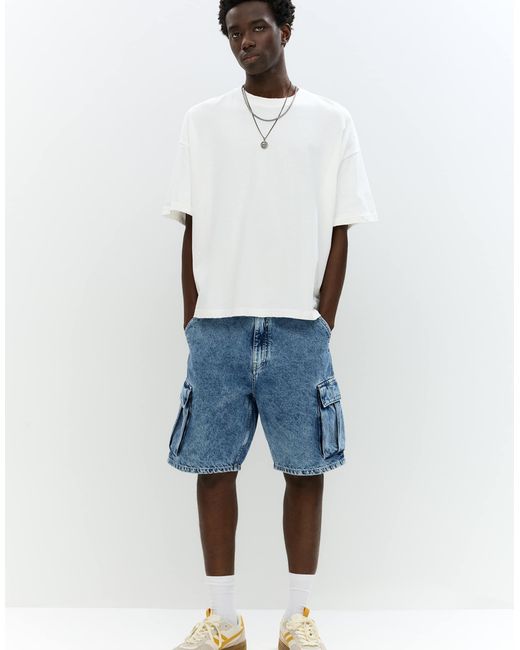 Pull&Bear – cargo-bermuda-jeansshorts in Blue für Herren