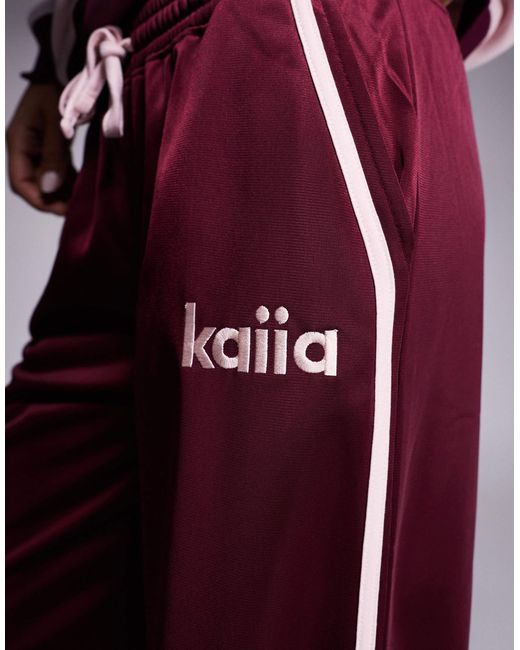 Kaiia Purple Embroidered Logo Side Stripe Wide Leg Tricot jogger Co-ord