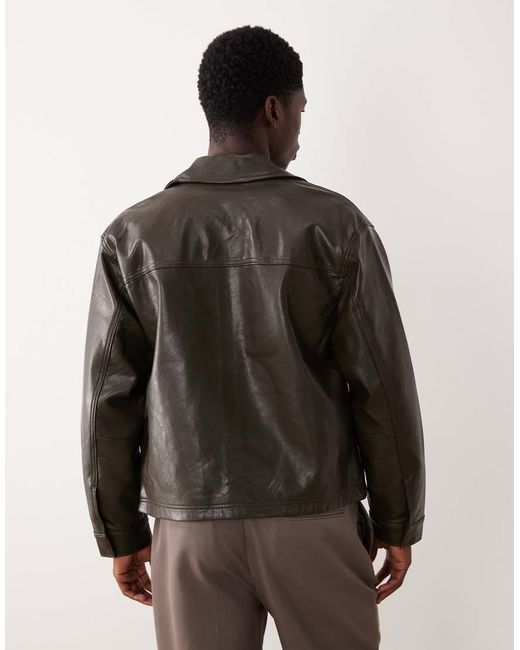 Abercrombie & Fitch Gray Cropped Vegan Leather Zip Jacket for men