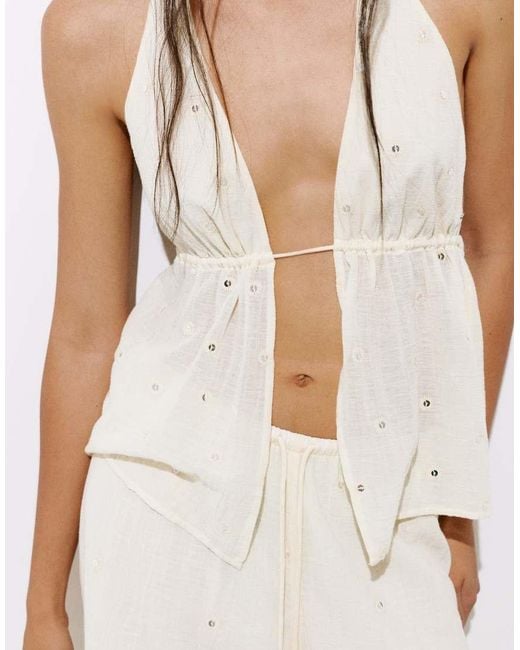 Pull&Bear White Halter Top With Mirrors