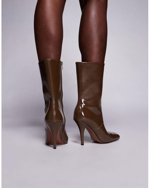 Everly - bottines à talon et bout carré - olive ASOS en coloris Brown