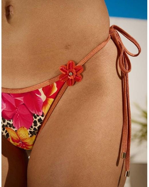 South Beach Multicolor X Sasha Corte-t Floral Print Halterneck Bikini Top With Beaded Flower
